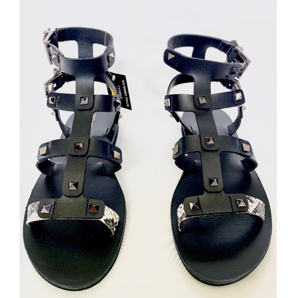 Fashion Nova Sandals / Black + Snake Print + Studs